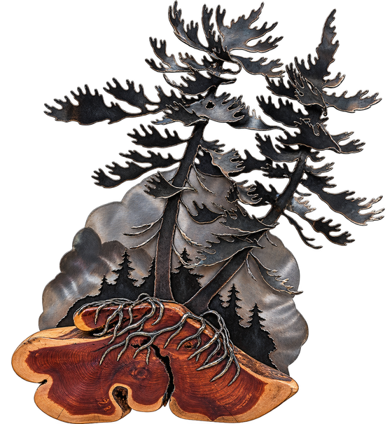2 Trees Wood & Metal Wall Sculpture - Cathy Mark