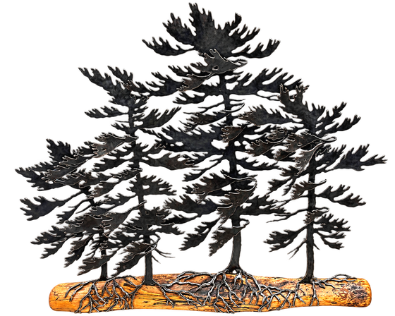 4 Trees Wood & Metal Wall Sculpture - Cathy Mark