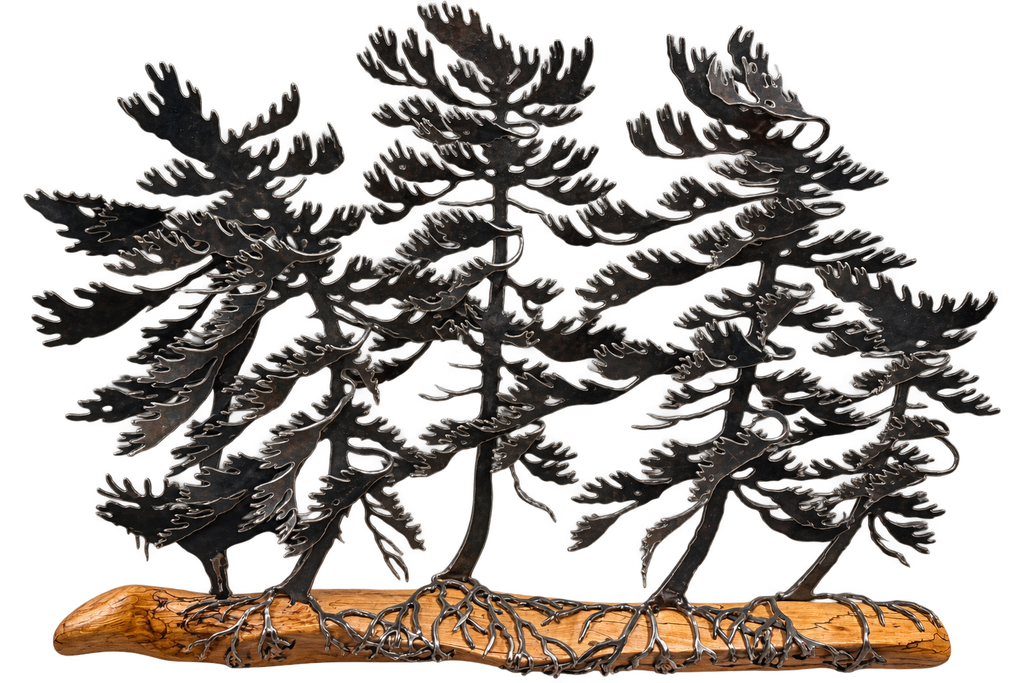4 Trees Wood & Metal Wall Sculpture - Cathy Mark