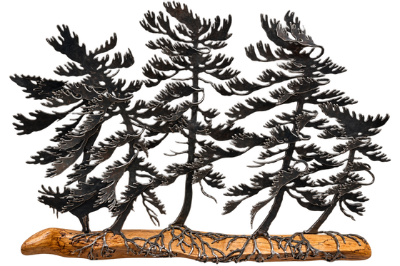 4 Trees Wood & Metal Wall Sculpture - Cathy Mark