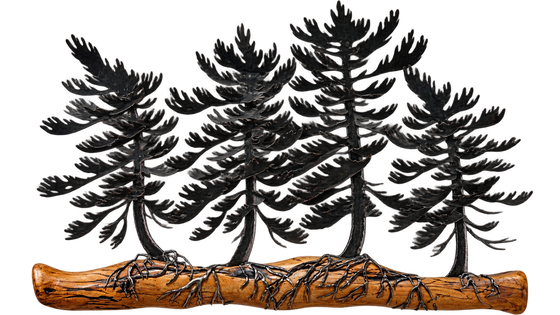 4 Trees Wood & Metal Wall Sculpture - Cathy Mark