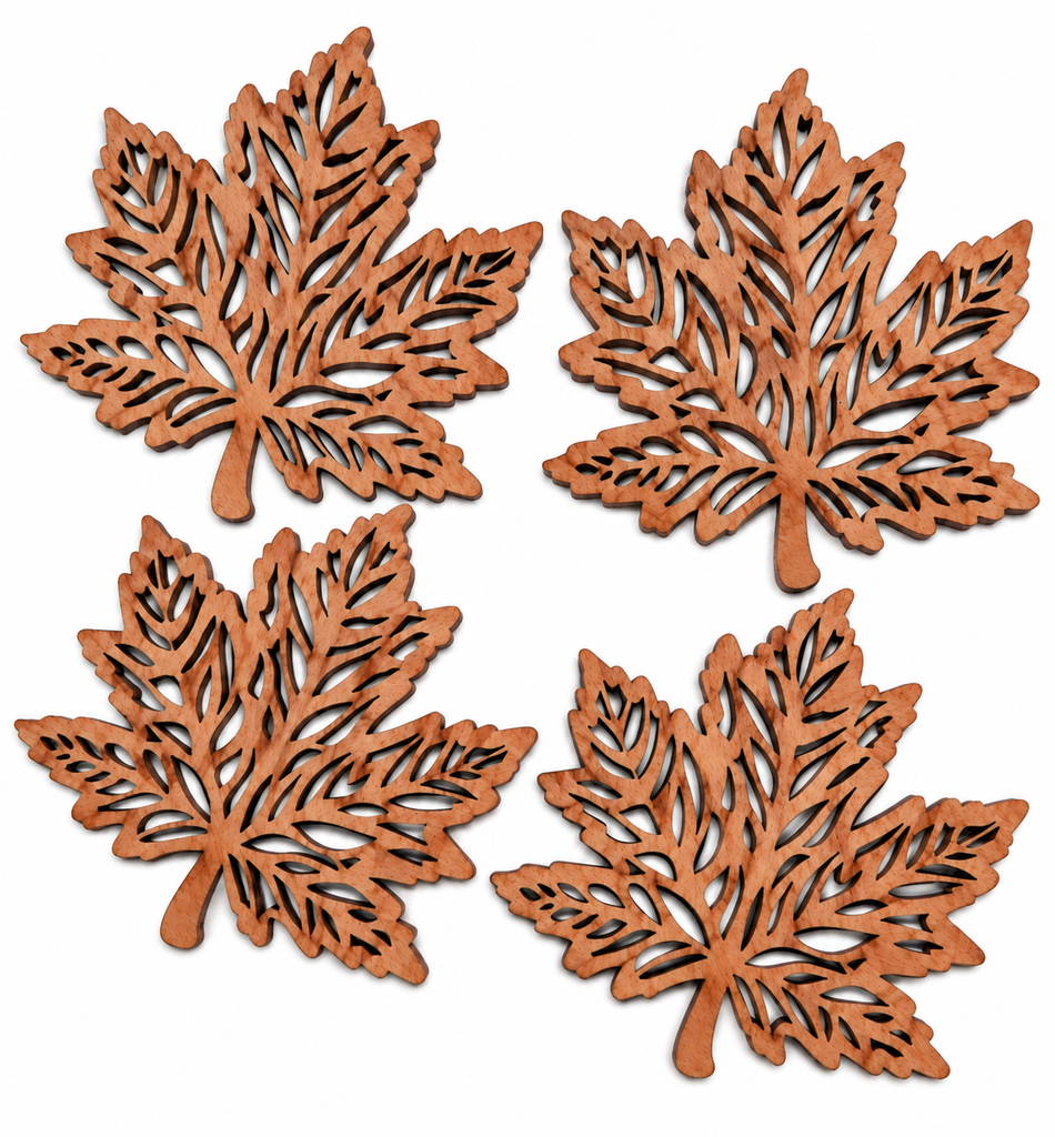 Maple Leaf Shaped Coaster Set Cherry
