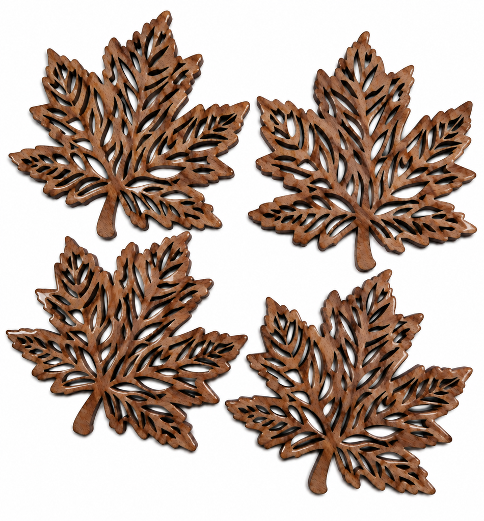 Maple Leaf Shaped Coaster Set Walnut
