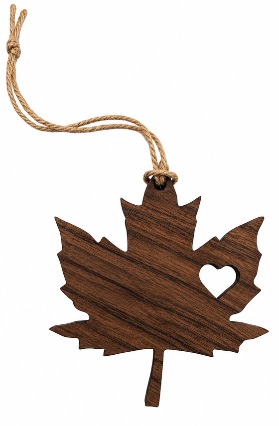 Maple Leaf Ornament With Heart Cutout Walnut