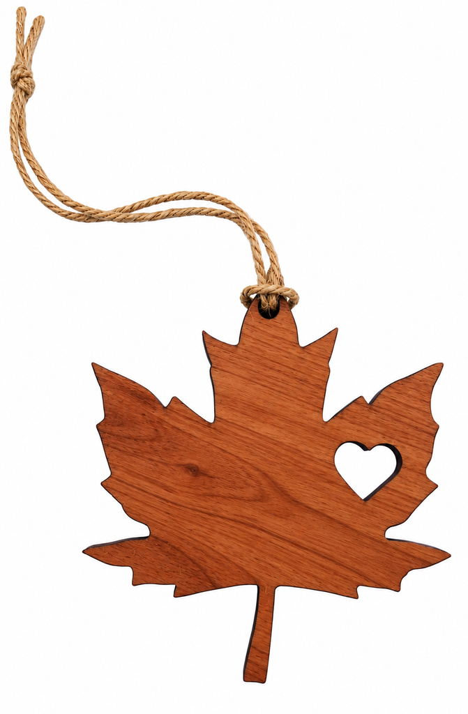 Maple Leaf Ornament With Heart Cutout Cherry