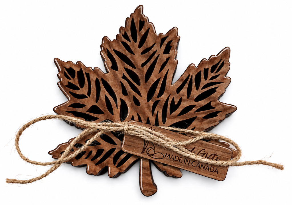 Maple Leaf Shaped Coaster Set Walnut