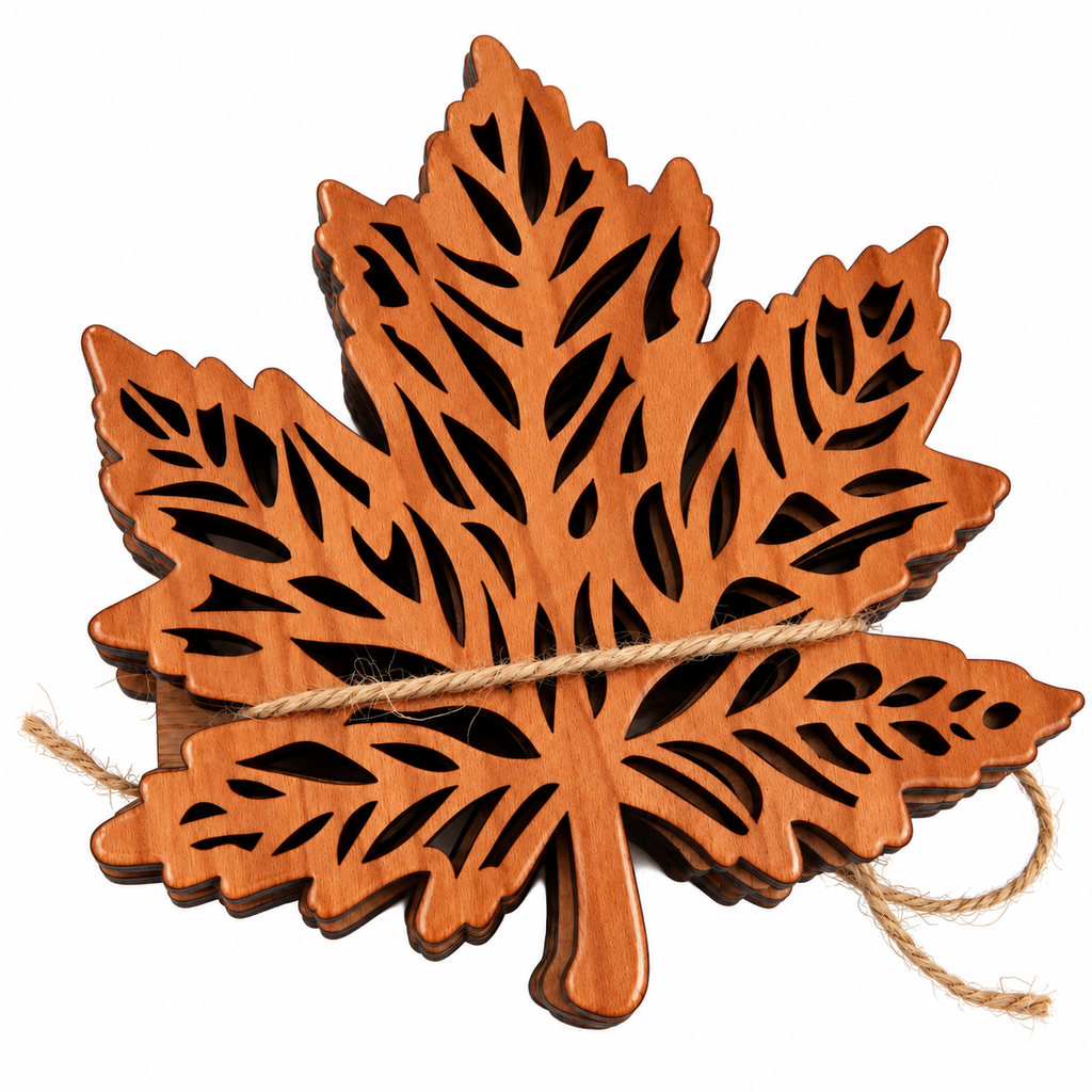 Maple Leaf Shaped Coaster Set Cherry