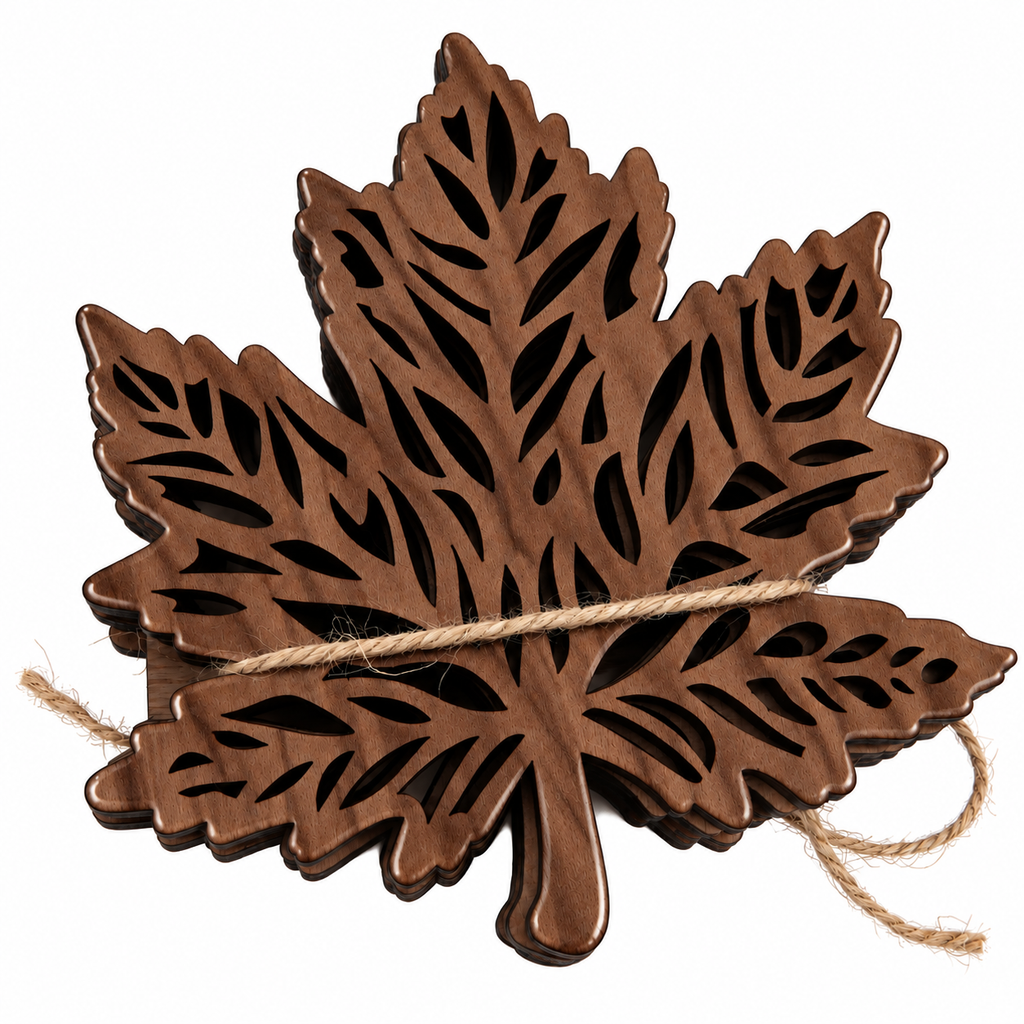 Maple Leaf Shaped Coaster Set Walnut
