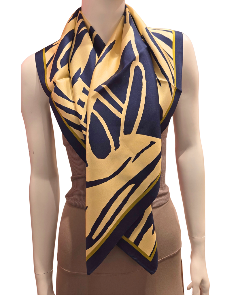 Inuit Silk Scarf - "Cheering him to blossom" (Navy)