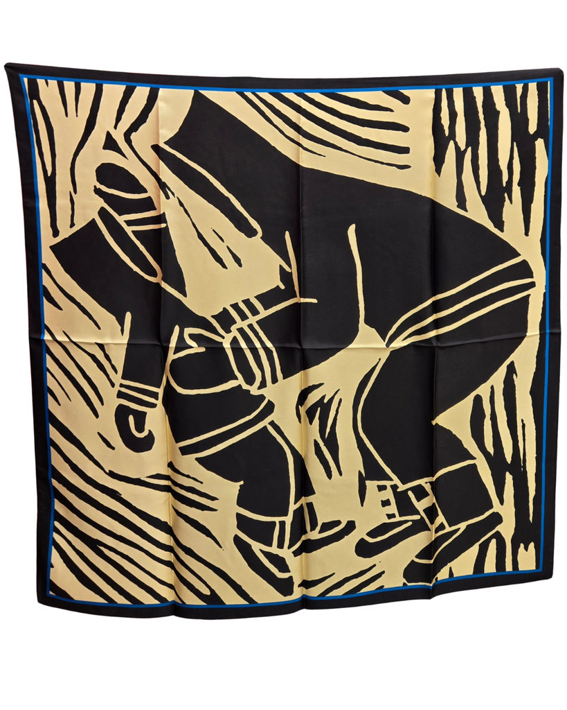 Inuit Silk Scarf - "Cheering him to blossom" (Black)