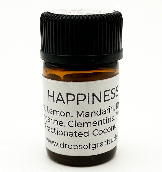 The "Happiness" essential oil blend of orange, lemon, mandarin, bergamot, tangerine, clementine, vanilla, and fractionated coconut oil has been said to lessen anxiety and promote feelings of happiness and joy.