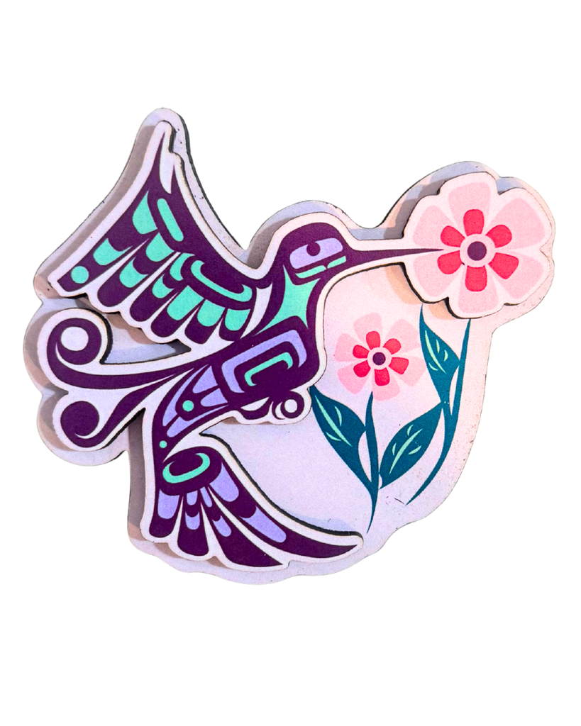 Colorful hummingbird and flower magnet.