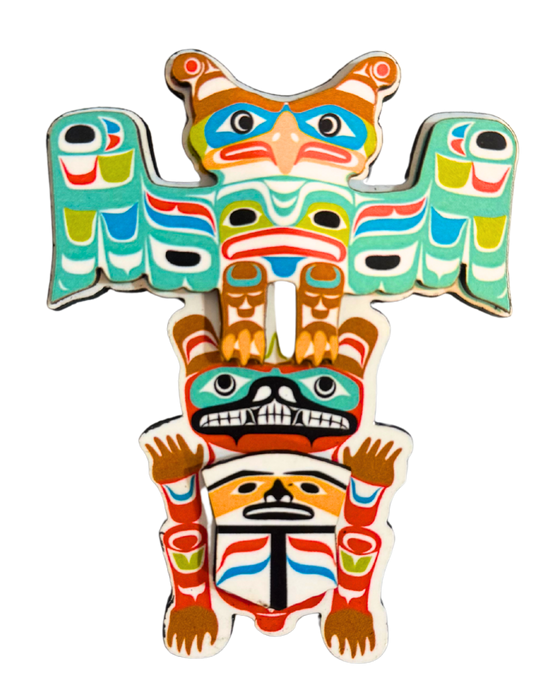Colorful totem pole design magnet.