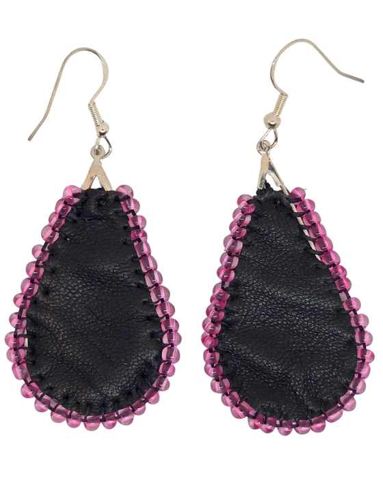 Beaded Leather Earrings - Mary Elisapie Tukkiapik