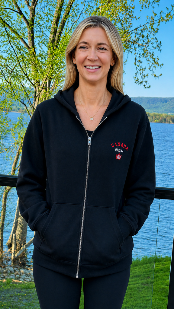 Ottawa Canada Zip-Up Hoodie - Black