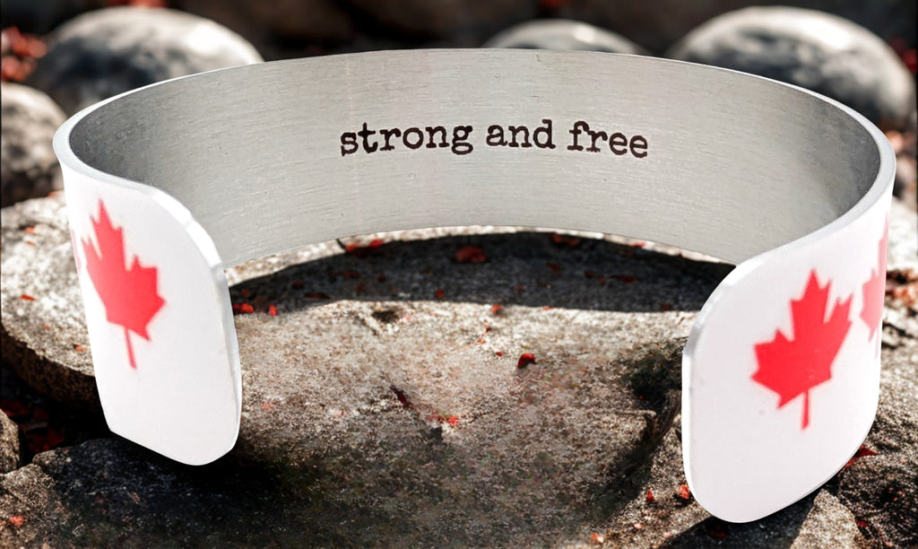 Maple Leaves Strong & Free Cuff Bracelet