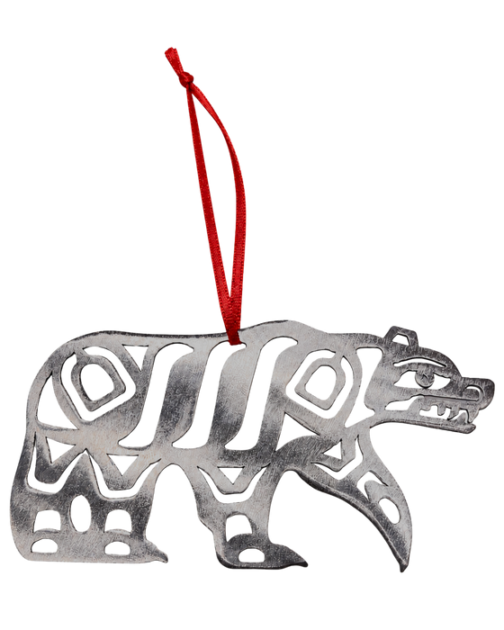 Brushed Steel First Nations Bear Ornament