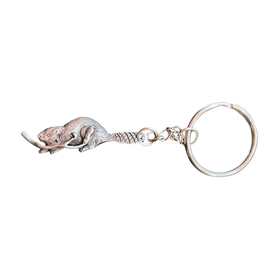 Beaver with branch pewter keychain 