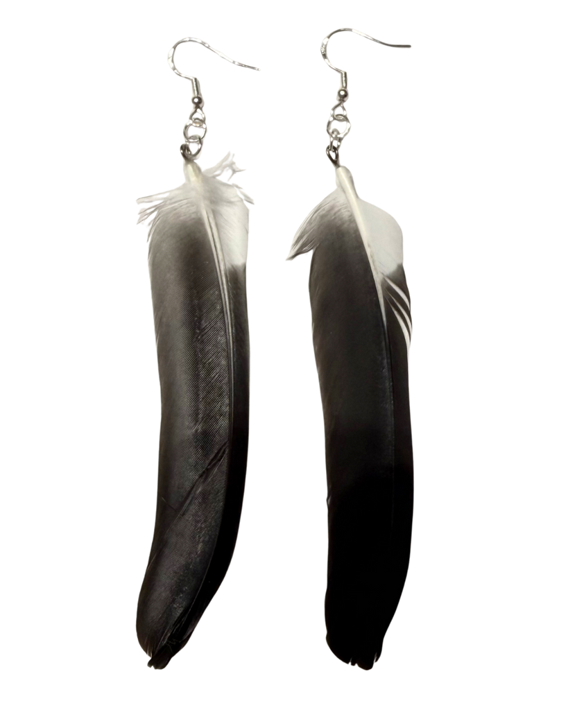 Ptarmigan Feather Earrings - Black & White
