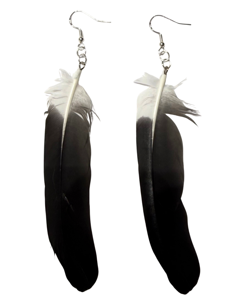 Ptarmigan Feather Earrings - Black & White