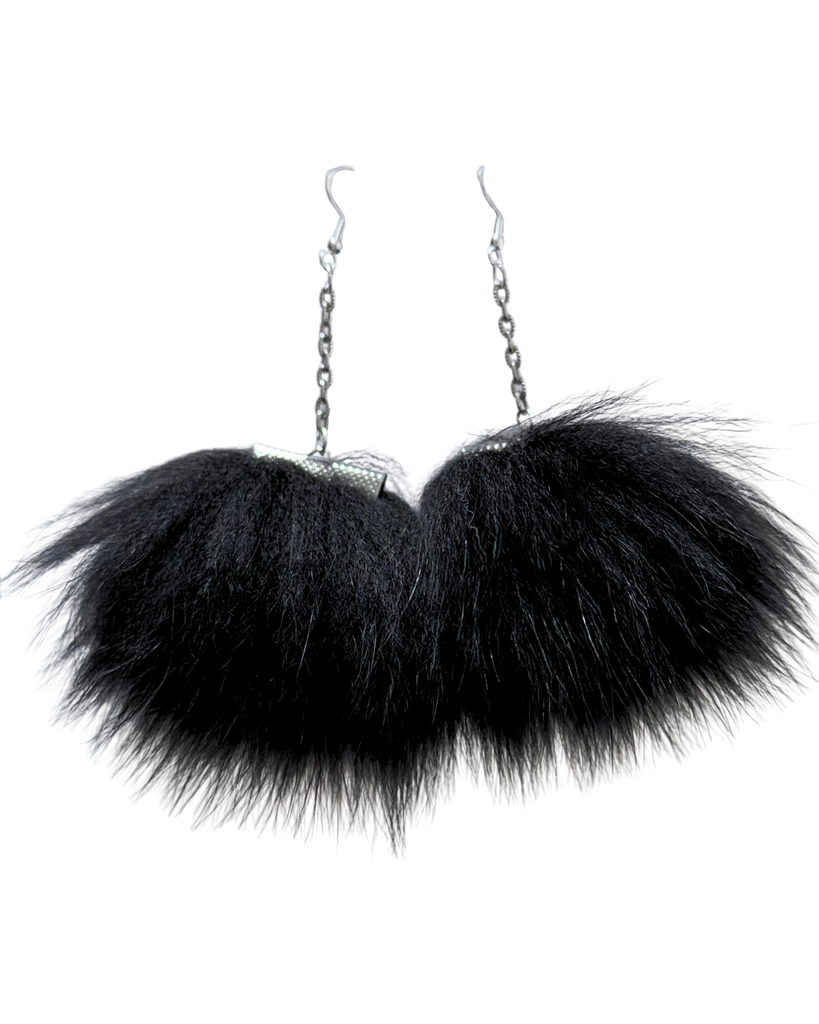 Fox Fur Earrings - Black