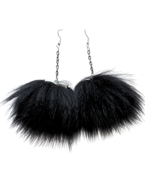 Fox Fur Earrings - Black