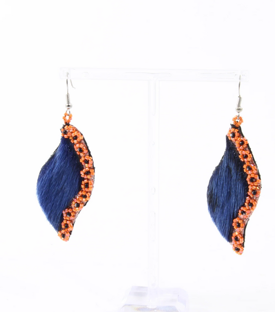 Beaded Sealskin Earrings - Blue Sealskin