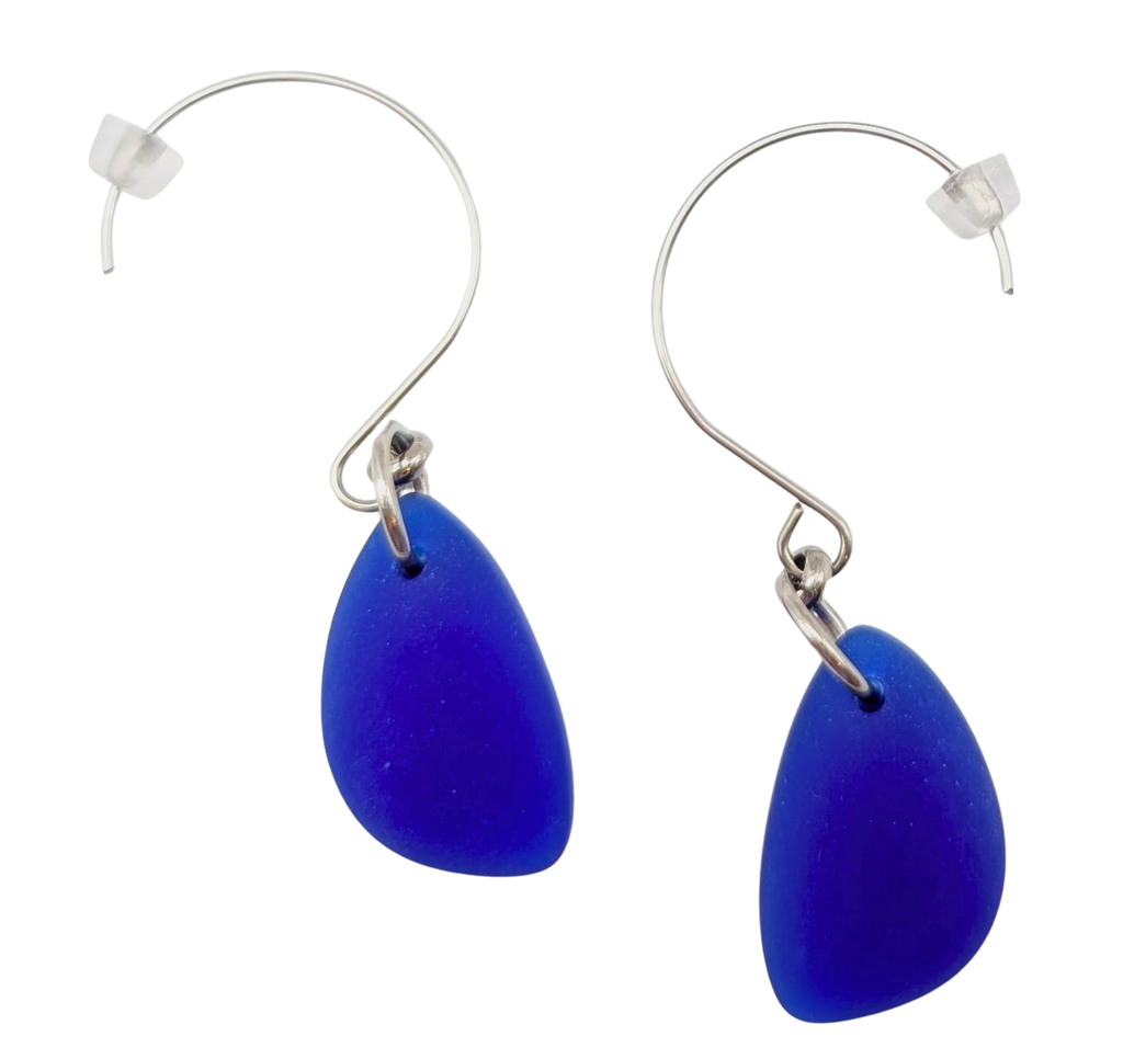 Cultured Sea Glass Earrings Dark Blue