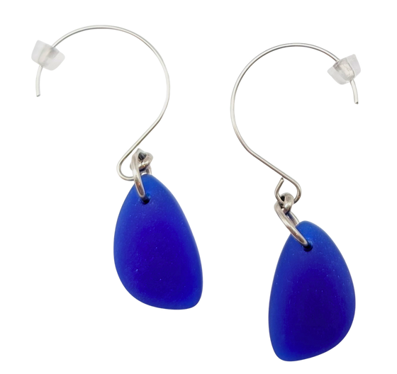 Cultured Sea Glass Earrings Dark Blue