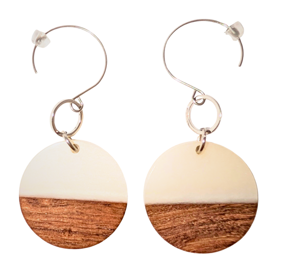 Circle White and Walnut Earrings