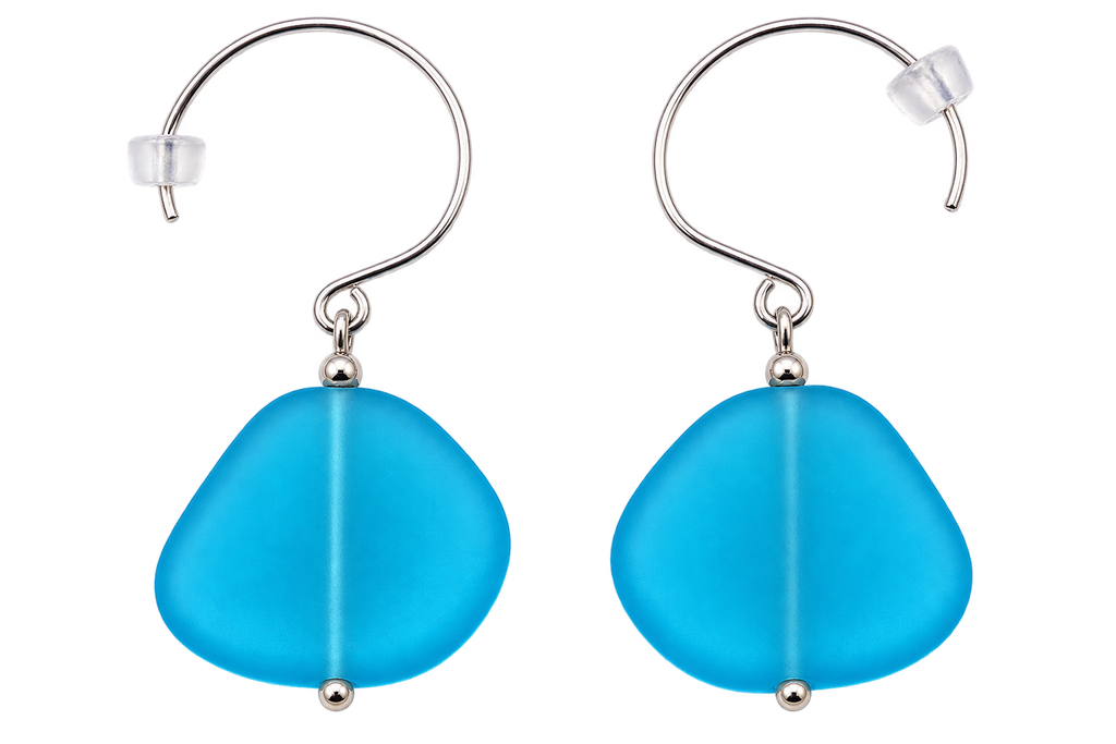 Cultured Sea Glass Earrings Blue