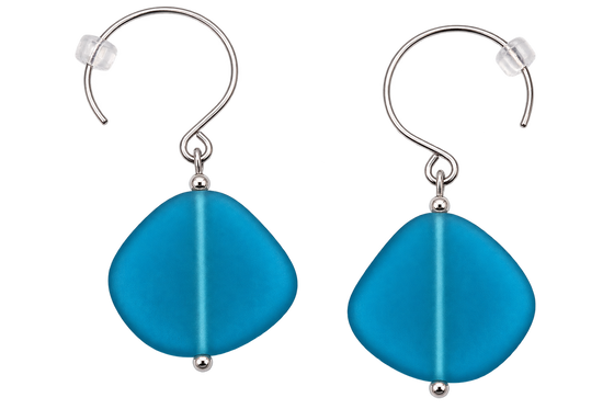 Cultured Sea Glass Earrings Navy