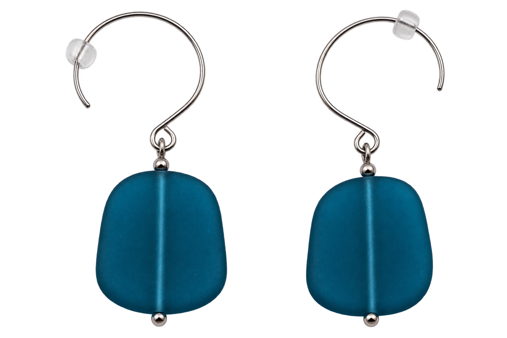 Cultured Sea Glass Earrings Navy
