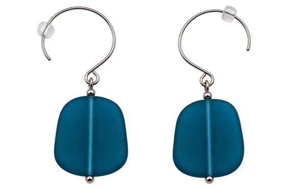 Cultured Sea Glass Earrings Navy