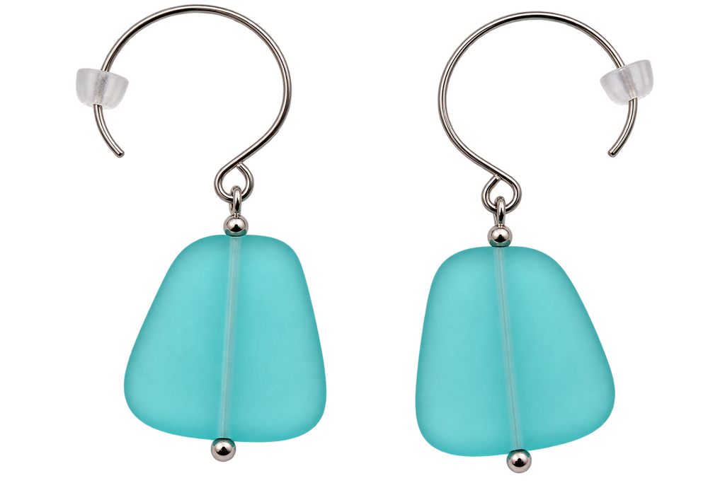 Cultured Sea Glass Earrings Turquoise