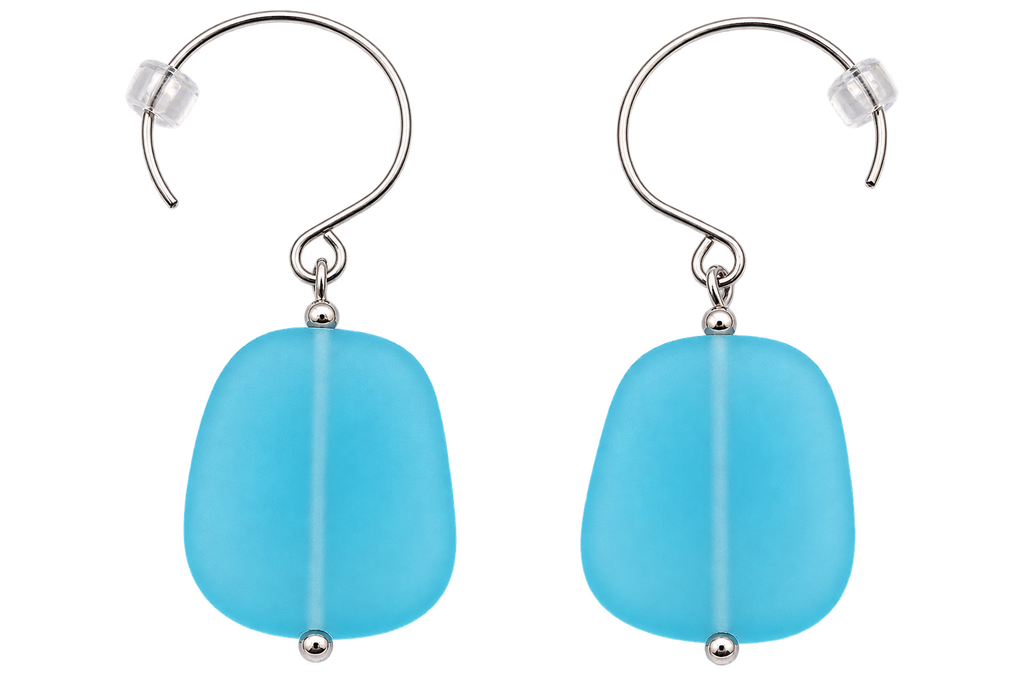 Cultured Sea Glass Earrings Light Blue