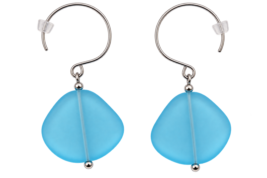 Cultured Sea Glass Earrings Light Blue