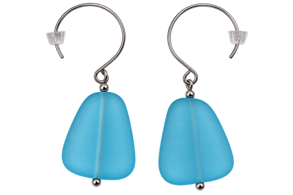 Cultured Sea Glass Earrings Light Blue
