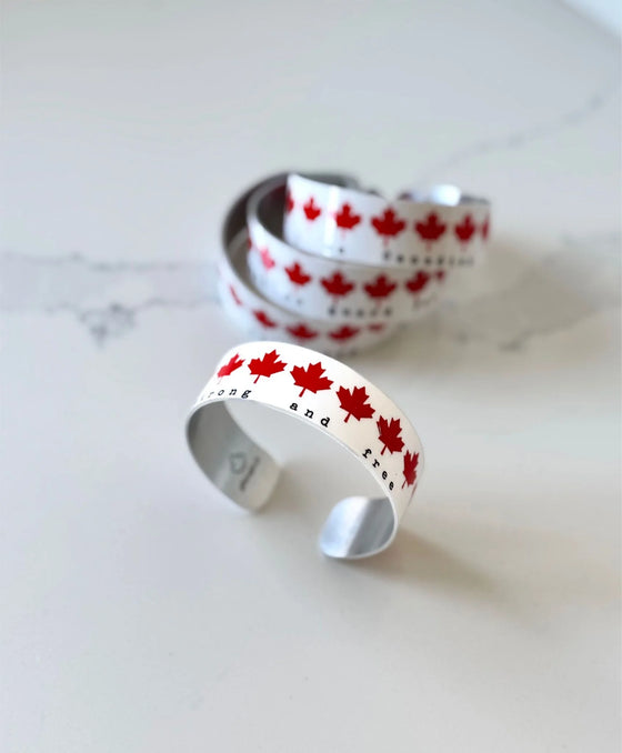 Maple Leaves Strong & Free Cuff Bracelet