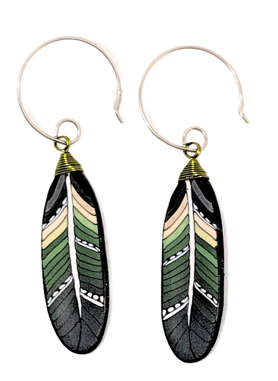 Feather Earrings - Green