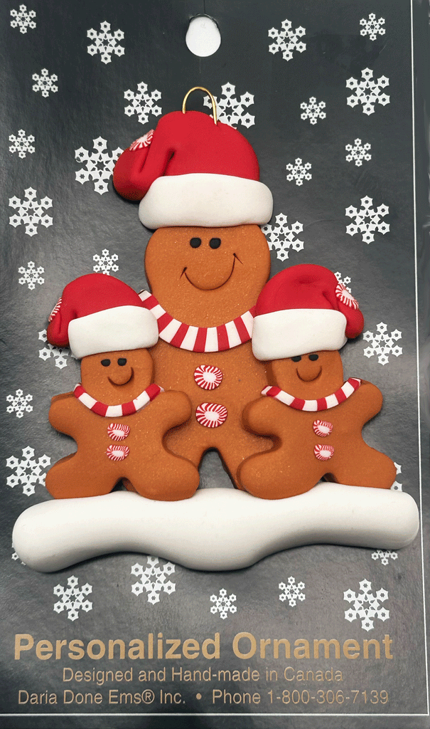 Single Parent Gingerbread Family of 3 Ornament