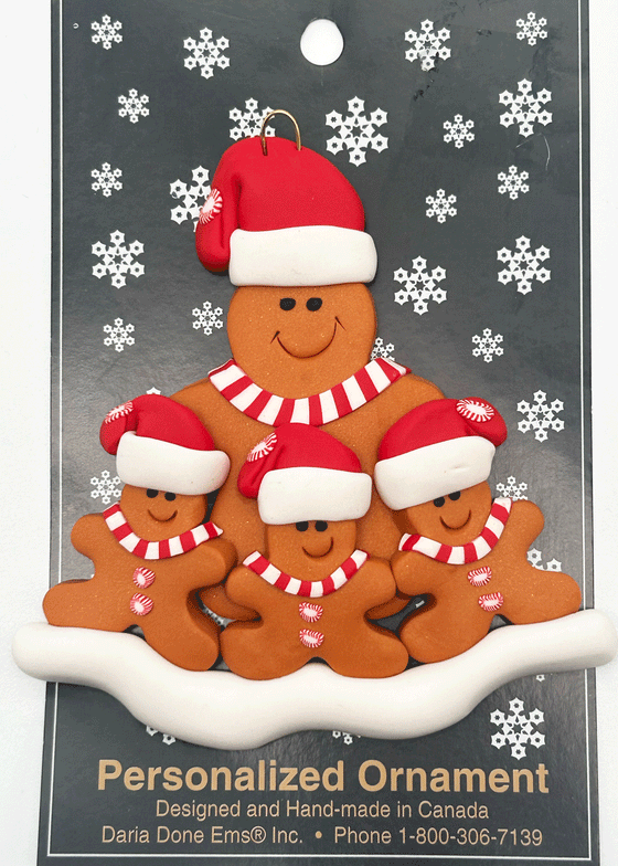 Single Parent Gingerbread Family of 4 Ornament