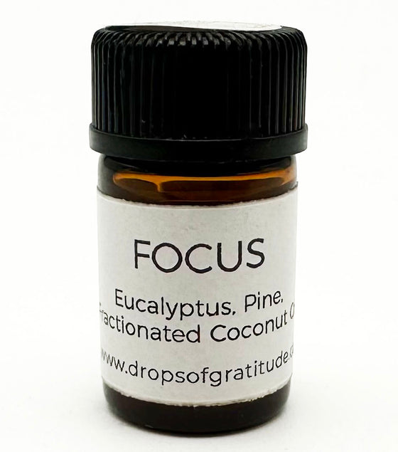 The "Focus" essential oil is a powerful blend of eucalyptus, pine, and fractionated coconut oil that promotes feelings of alertness.