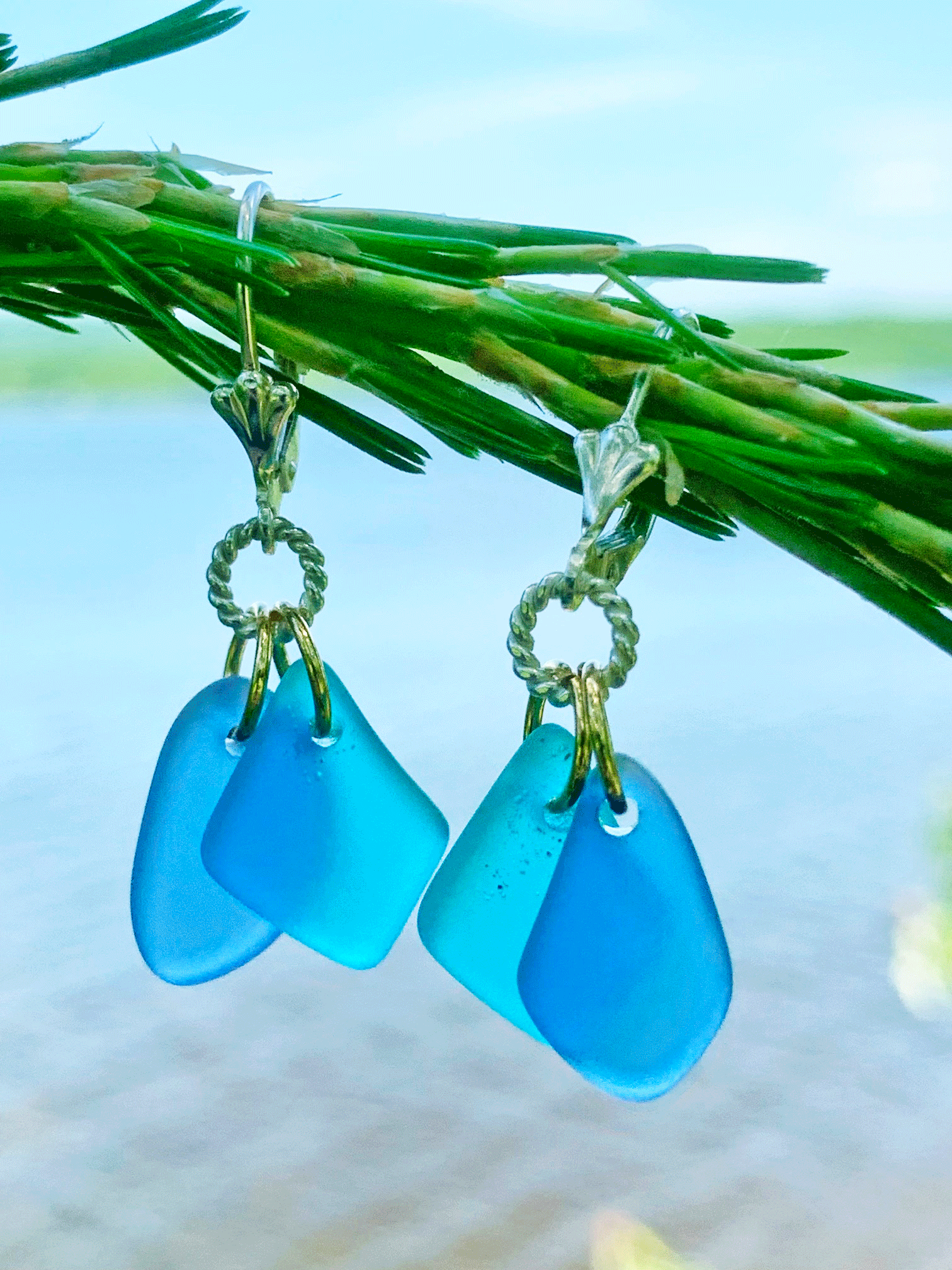 Blue Turquoise Sea Glass Earrings