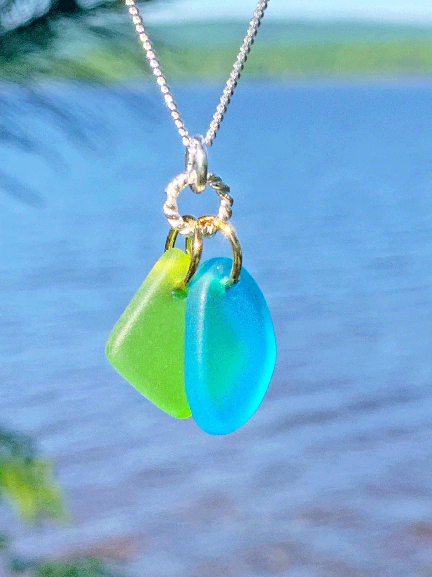 Turquoise/Green Sea Glass Double Pendant - Main Image