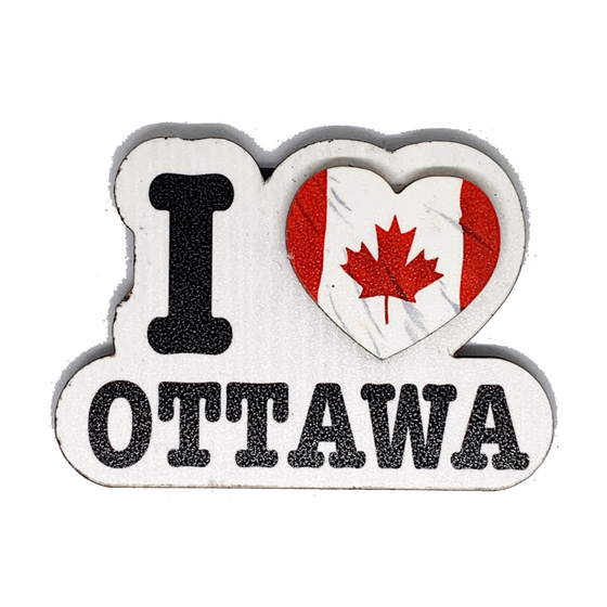 his 3 dimensional wood magnet features the Canadian flag in a heart.