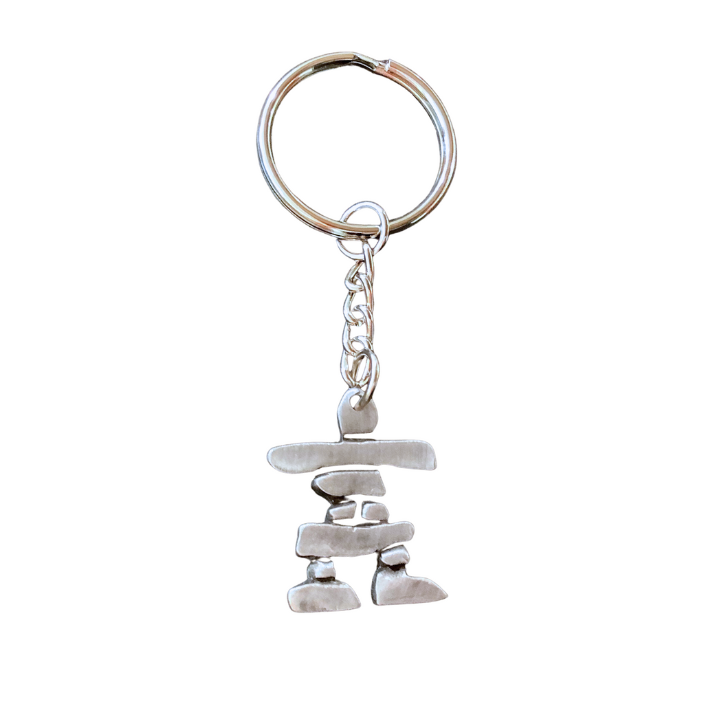 Pewter inukshuk attached to a small chain and a key ring