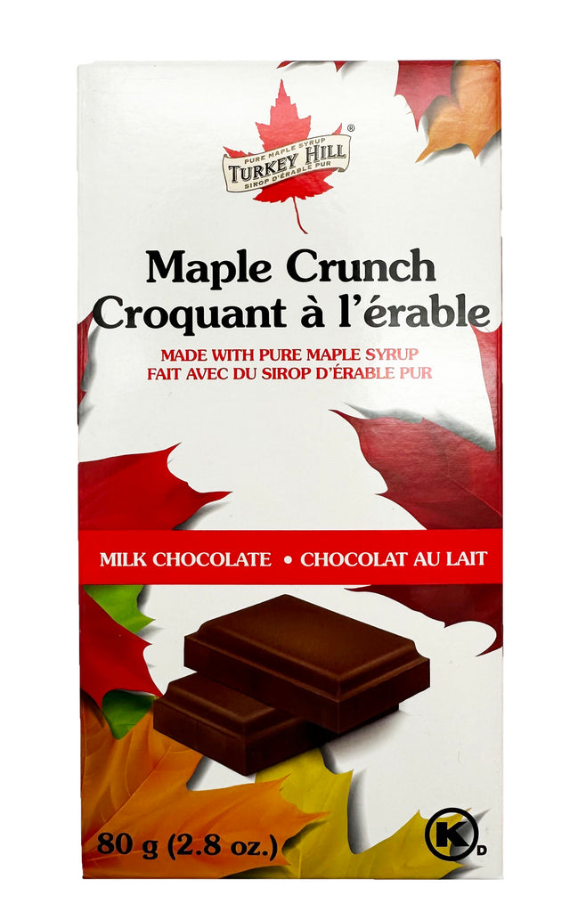 Chocolate bar that can be broken into slim relctangles. Box features maple leaves on the whole box.