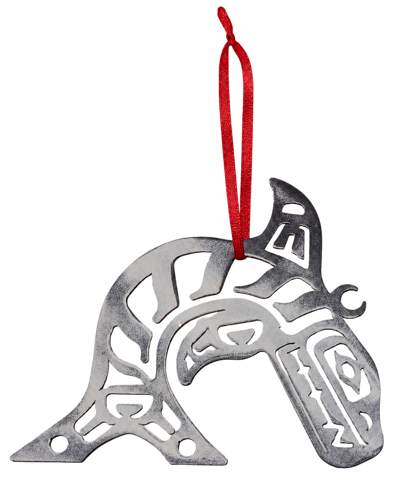 Brushed Steel First Nations Orca Ornament