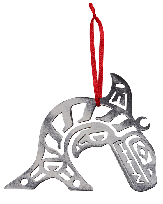 Brushed Steel First Nations Orca Ornament